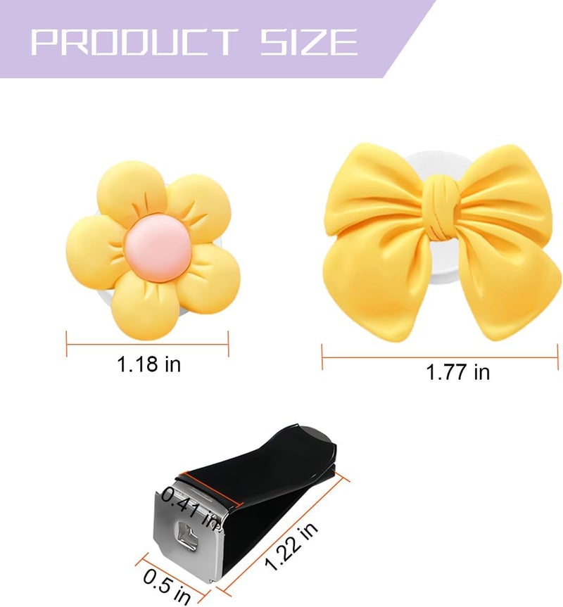 FALVFUN 8PCS Car Air Vent Clips, Cute Bow & Sunflower Vehicle Vent Decorations Charm, Aesthetic Automotive Interior Outlet Ornament Accessories, Universal for SUV Sedan Truck (Yellow) - Image 2